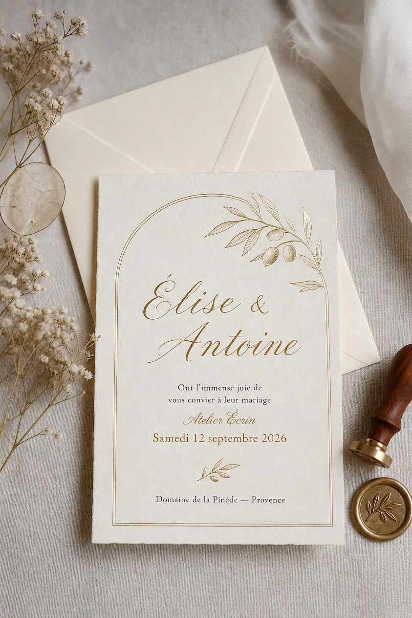 Faire-part de mariage sur-mesure premium calligraphie raffinée