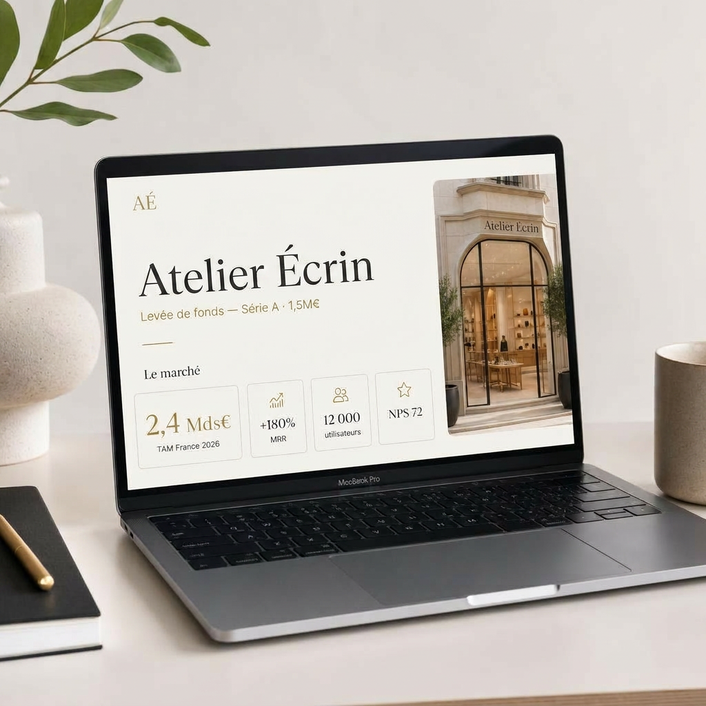 Pitch deck investisseur premium avec datavisualisation